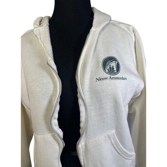 Nieuw Amsterdam Cruise Ship White Sz Small Full Zip Hoodie- missing string - Picture 2 of 5